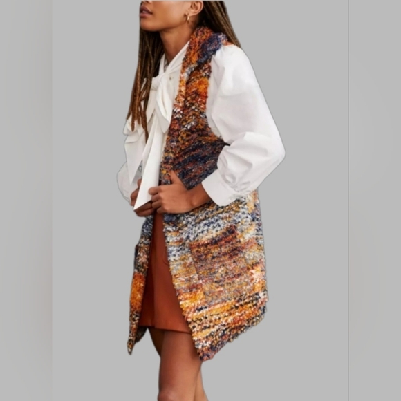 Pilcro Anthropologie sweater cardigan with pockets - orange, blue, white - Picture 8 of 15